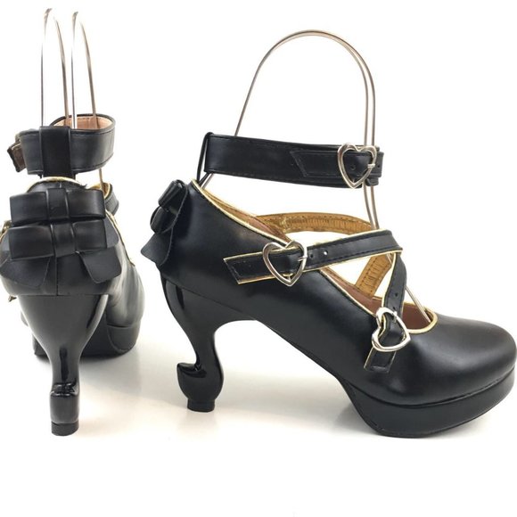 Black Lolita Liz Lisa Deary Unique Table Leg Heels Criss Cross Buckles size 40 - Picture 2 of 16